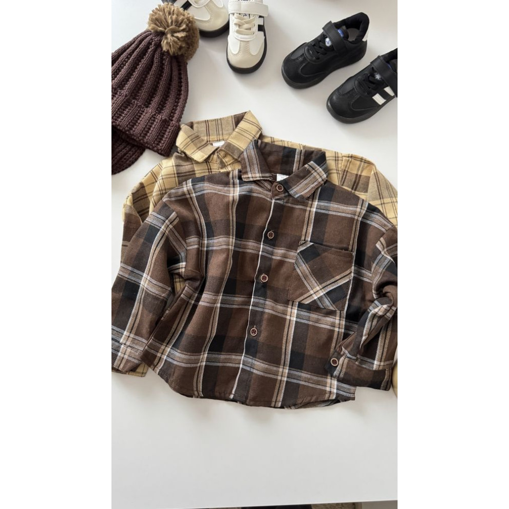 Сорочка хлопчику в клітинку колір коричневий 11012