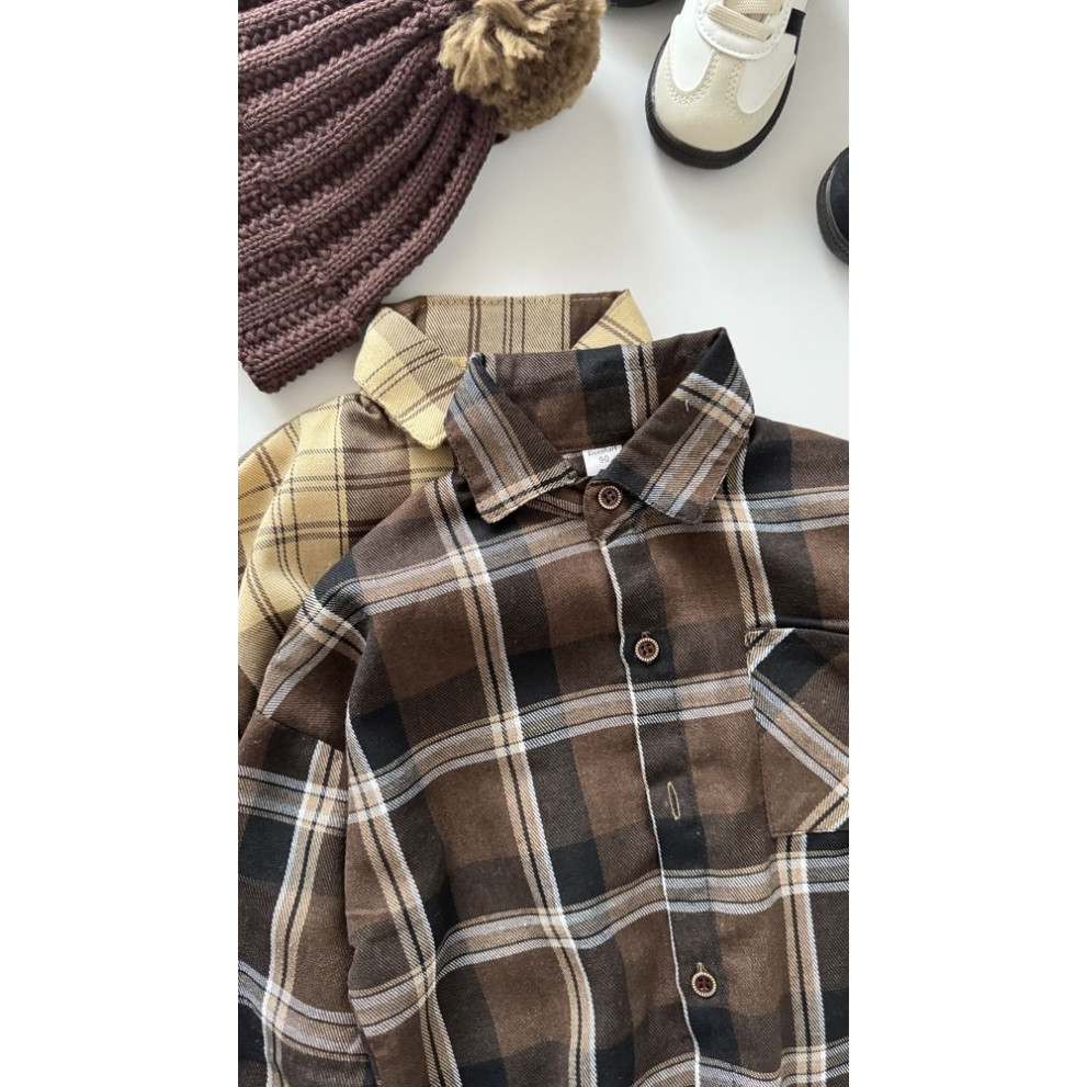 Сорочка хлопчику в клітинку колір коричневий 11012