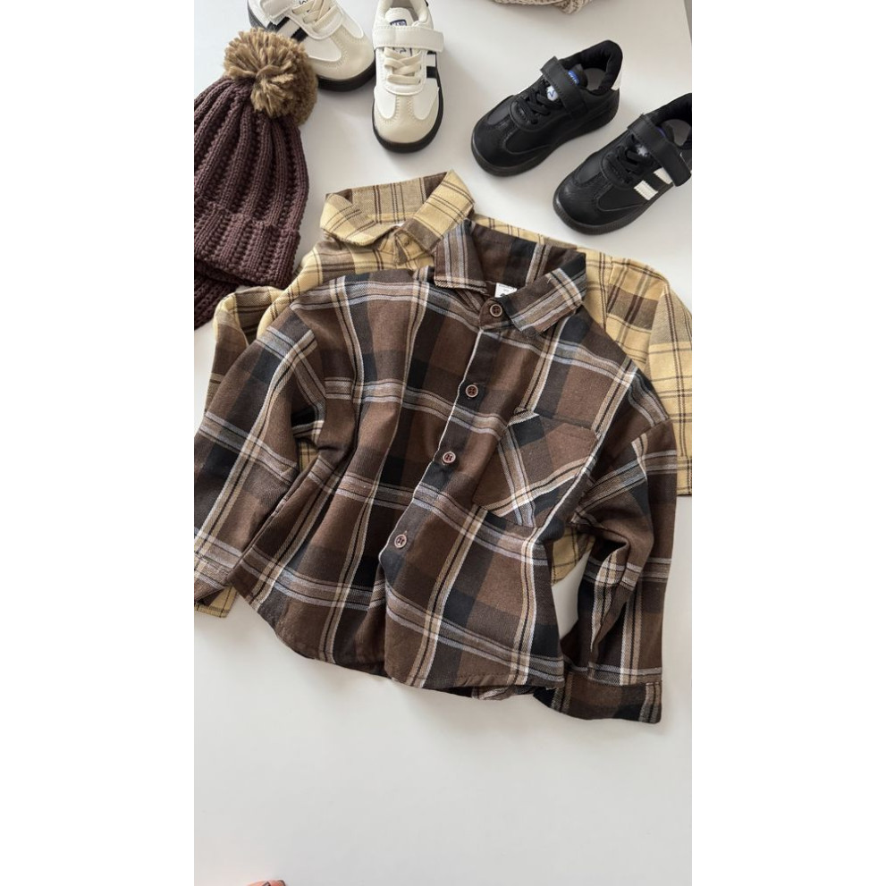 Сорочка хлопчику в клітинку колір коричневий 11012