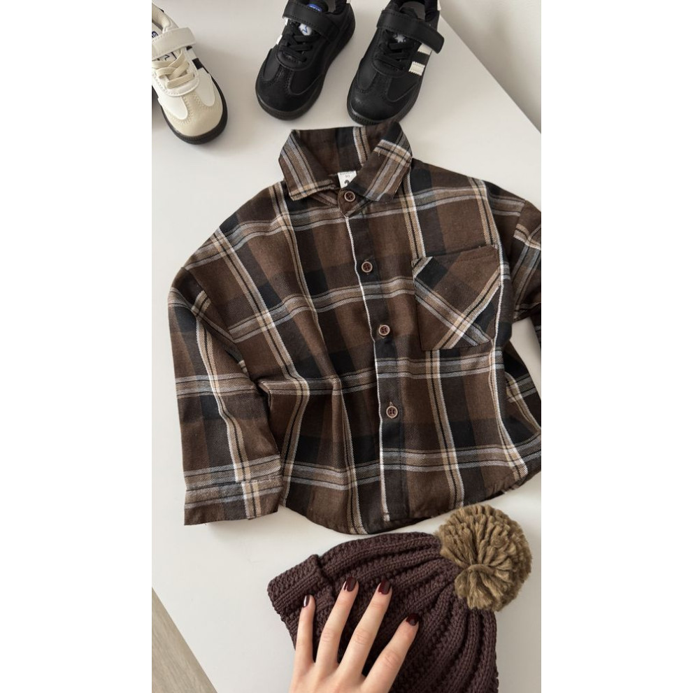 Сорочка хлопчику в клітинку колір коричневий 11012