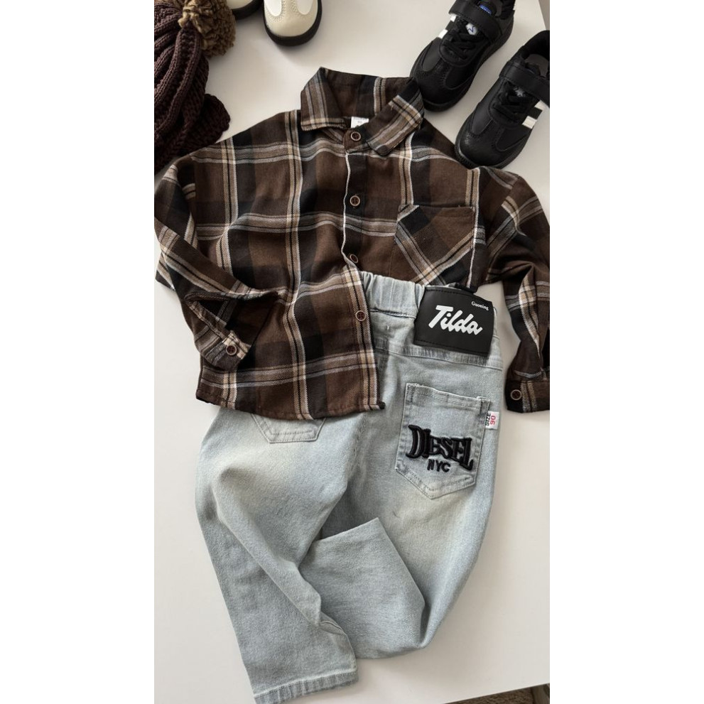 Сорочка хлопчику в клітинку колір коричневий 11012