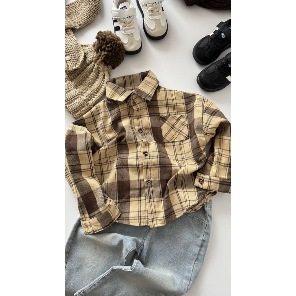 Сорочка хлопчику в клітинку колір жовтий 11013