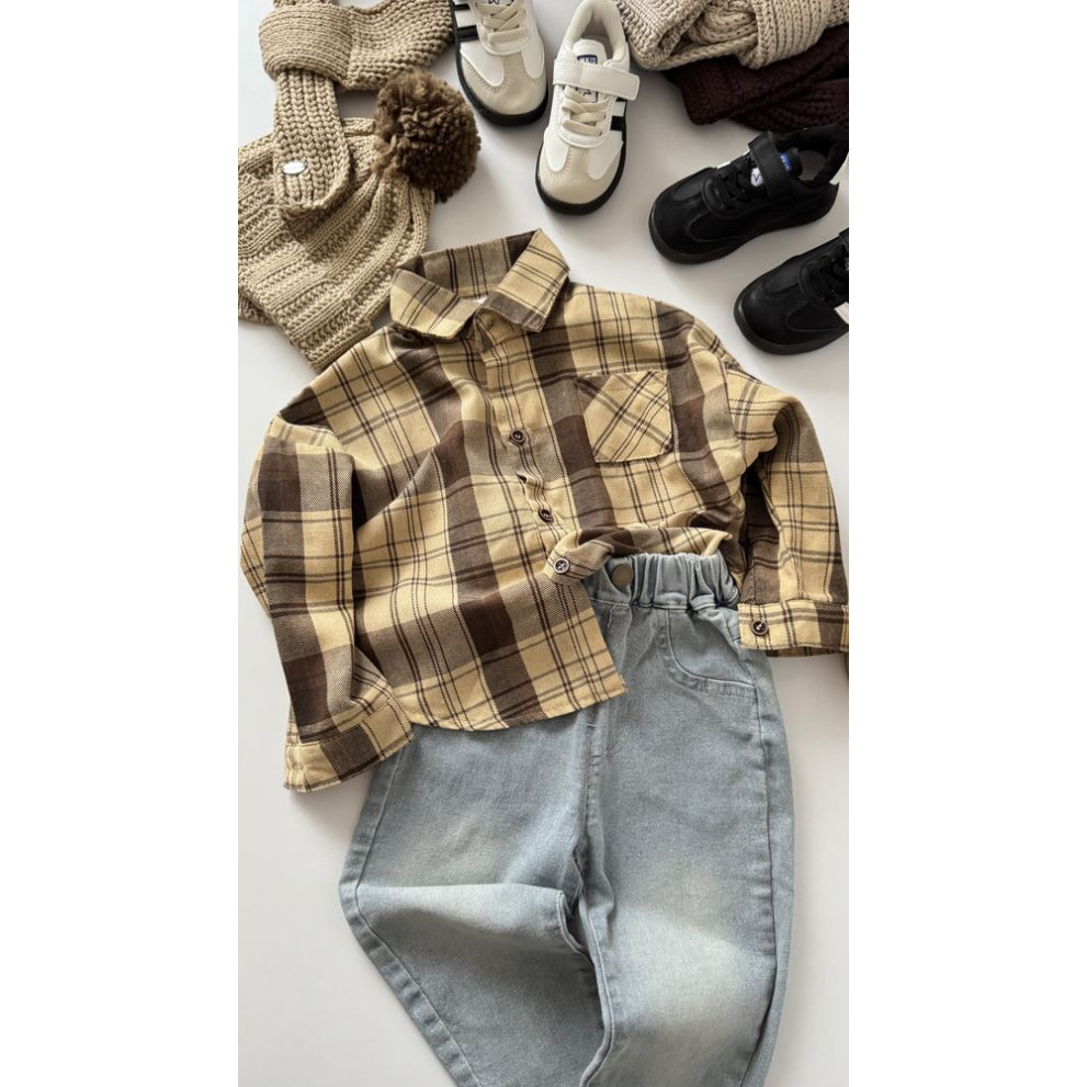 Сорочка хлопчику в клітинку колір жовтий 11013