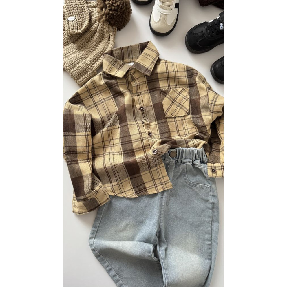 Сорочка хлопчику в клітинку колір жовтий 11013