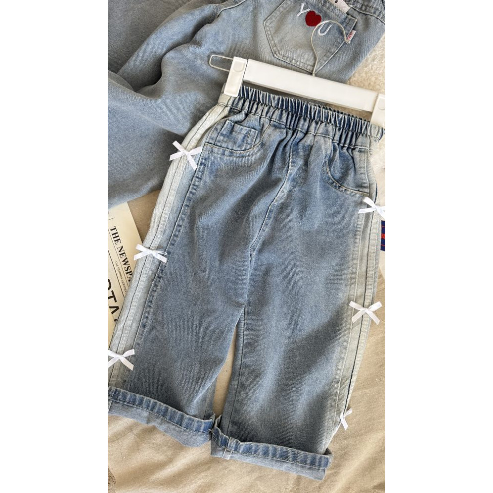 Джинси для дівчинки з бантиками блакитний 11019