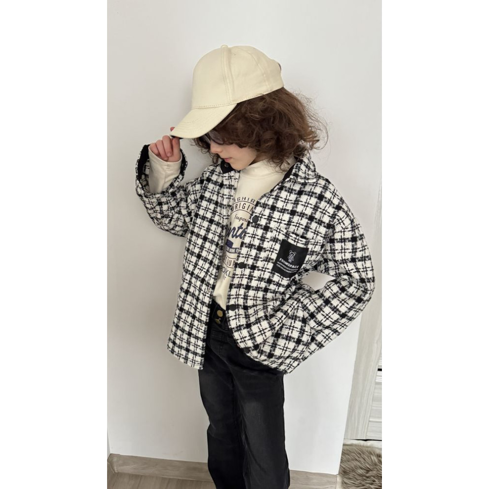 Стильна сорочка твідова колір чорний з білим 11026