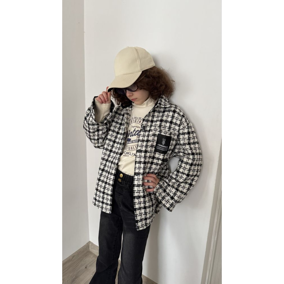 Стильна сорочка твідова колір чорний з білим 11026