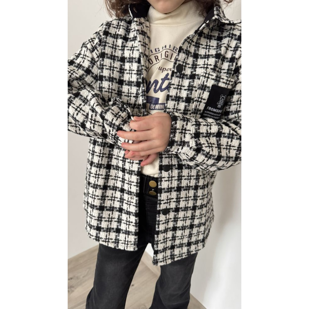 Стильна сорочка твідова колір чорний з білим 11026