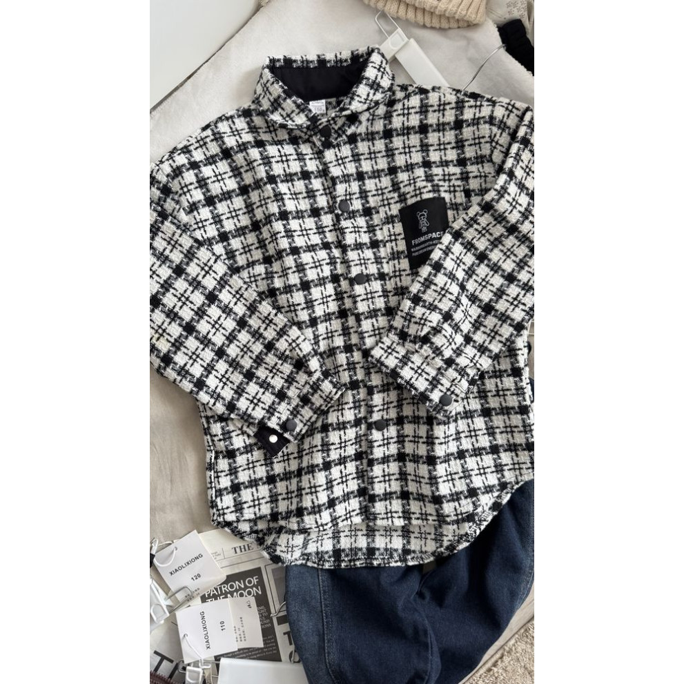 Стильна сорочка твідова колір чорний з білим 11026