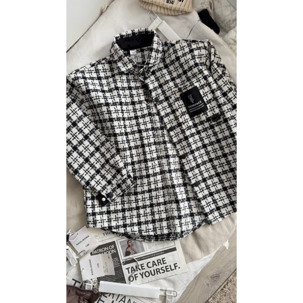 Стильна сорочка твідова колір чорний з білим 11026