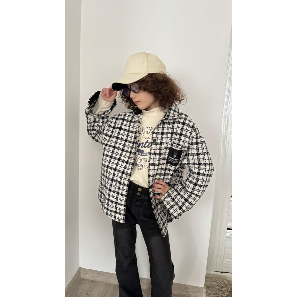 Стильна сорочка твідова колір чорний з білим 11026