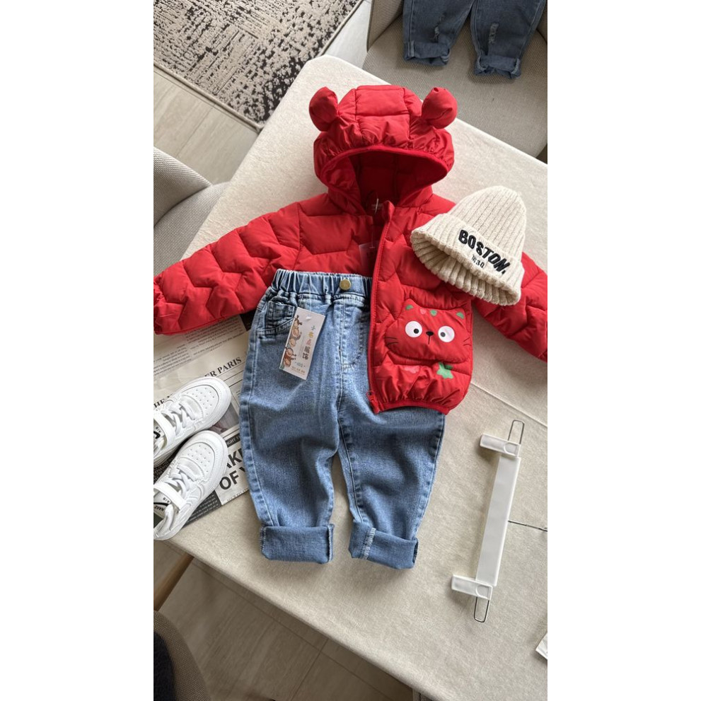 Демісезонна курточка з котиком колір червоний 11036