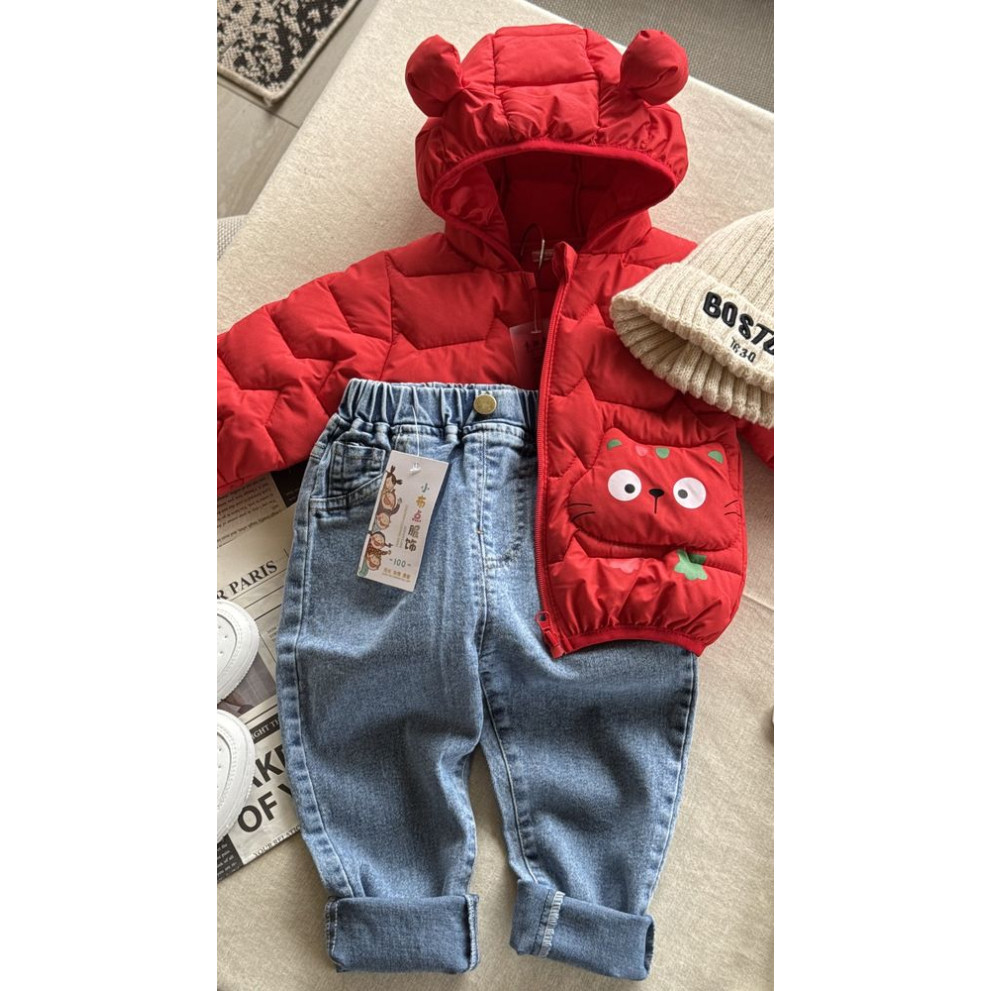 Демісезонна курточка з котиком колір червоний 11036