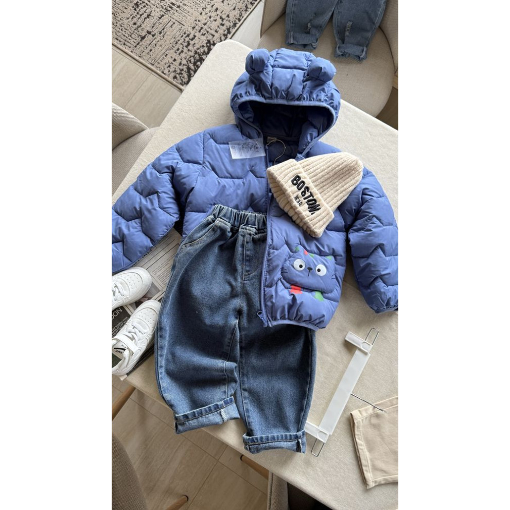 Демісезонна курточка з котиком колір синій 11037