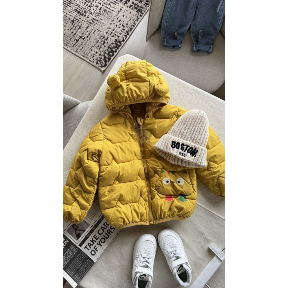 Демісезонна курточка з котиком колір жовтий 11038