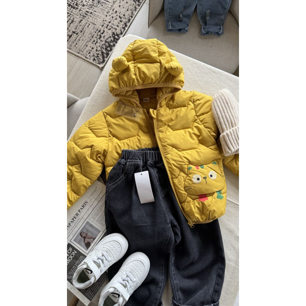 Демісезонна курточка з котиком колір жовтий 11038