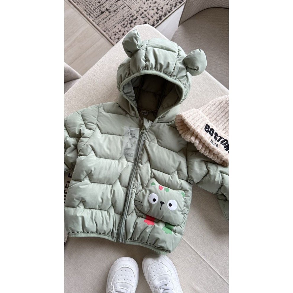 Демісезонна курточка з котиком колір зелений 11040