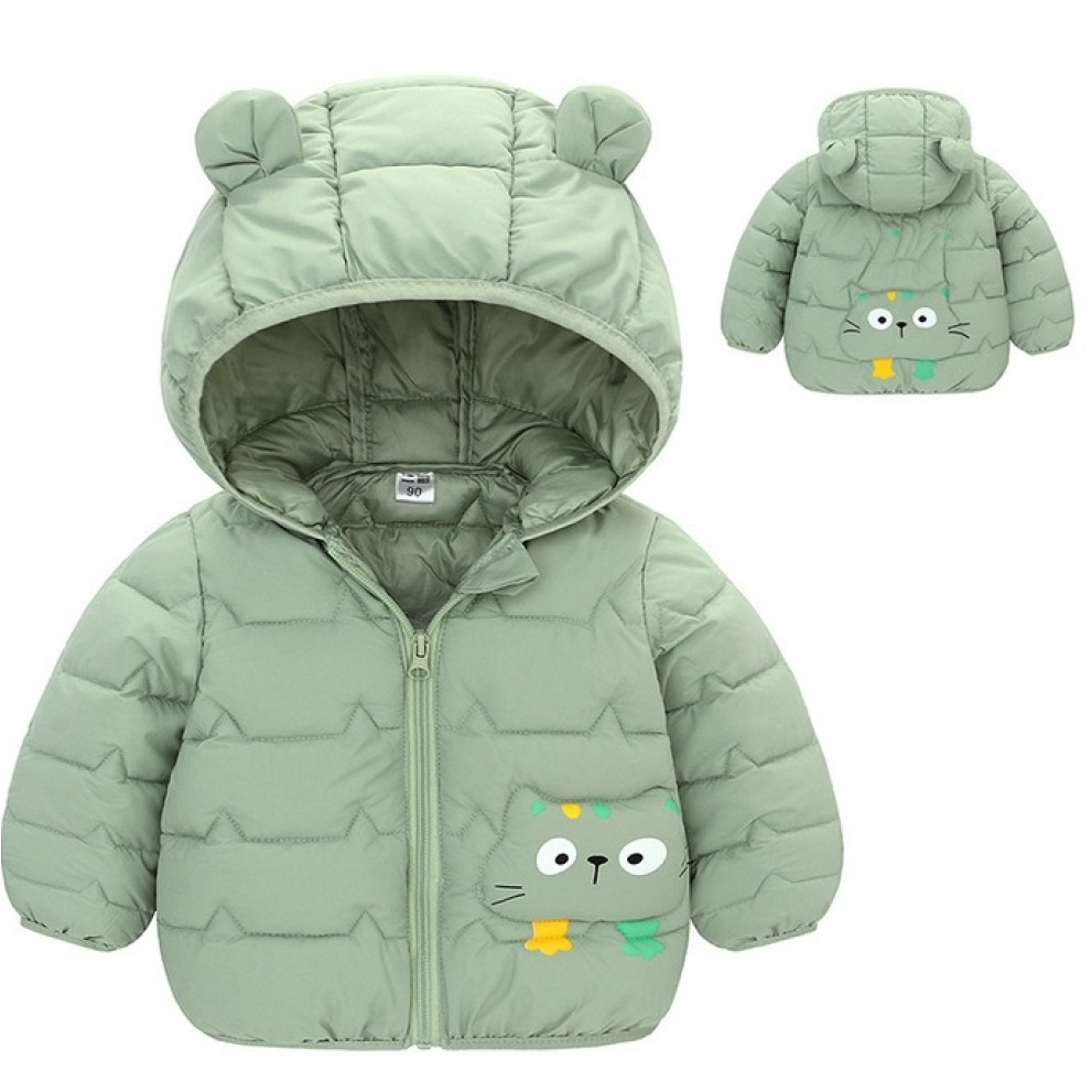 Демісезонна курточка з котиком колір зелений 11040