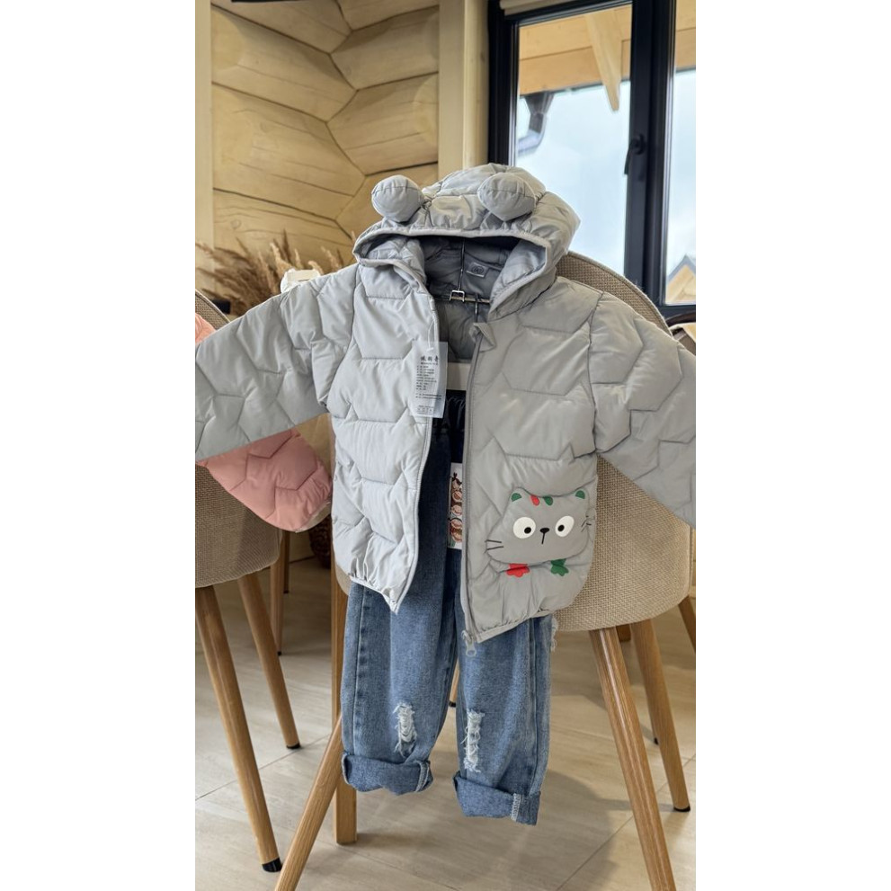 Демісезонна курточка з котиком колір блакитний 11041