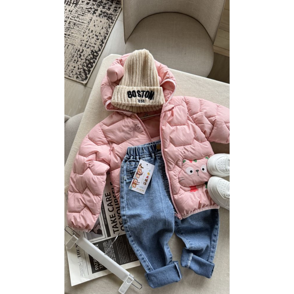 Демісезонна курточка з котиком колір рожевий 11042