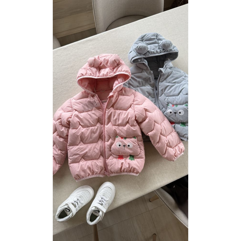 Демісезонна курточка з котиком колір рожевий 11042