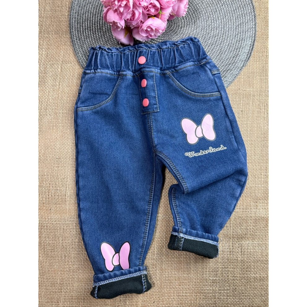 Джинси для дівчинки утеплені Бантик сині 10617