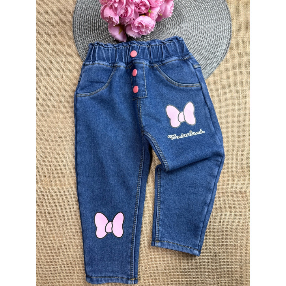 Джинси для дівчинки утеплені Бантик сині 10617