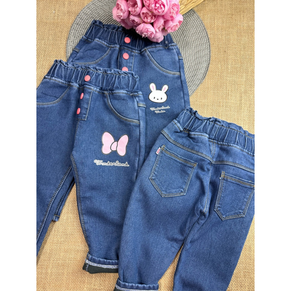 Джинси для дівчинки утеплені Бантик сині 10617