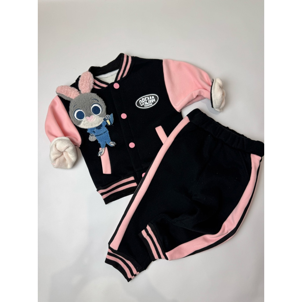 Утеплений костюм з зайчиком для дівчинки чорний 10659