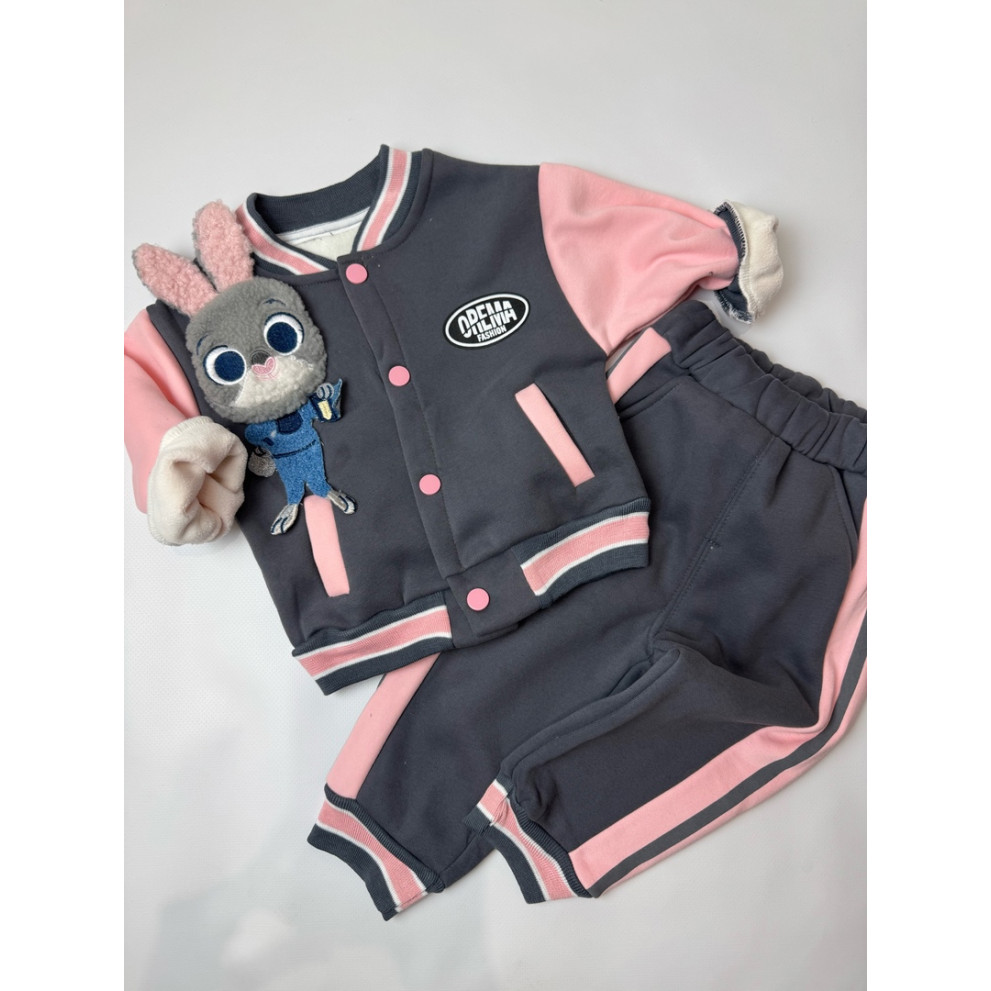 Утеплений костюм з зайчиком для дівчинки сірий 10660 Утеплений костюм з зайчиком для дівчинки сірий 10660