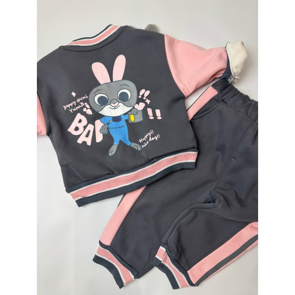 Утеплений костюм з зайчиком для дівчинки сірий 10660 Утеплений костюм з зайчиком для дівчинки сірий 10660