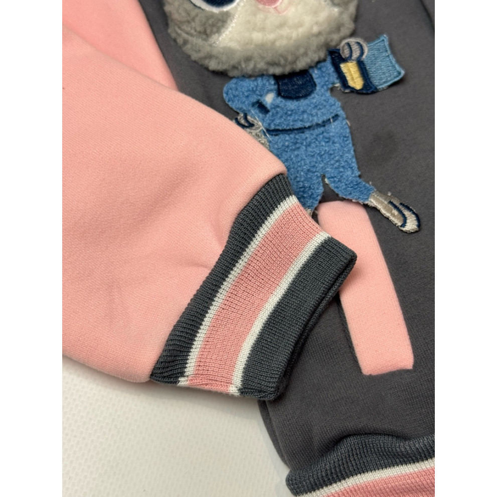 Утеплений костюм з зайчиком для дівчинки сірий 10660 Утеплений костюм з зайчиком для дівчинки сірий 10660