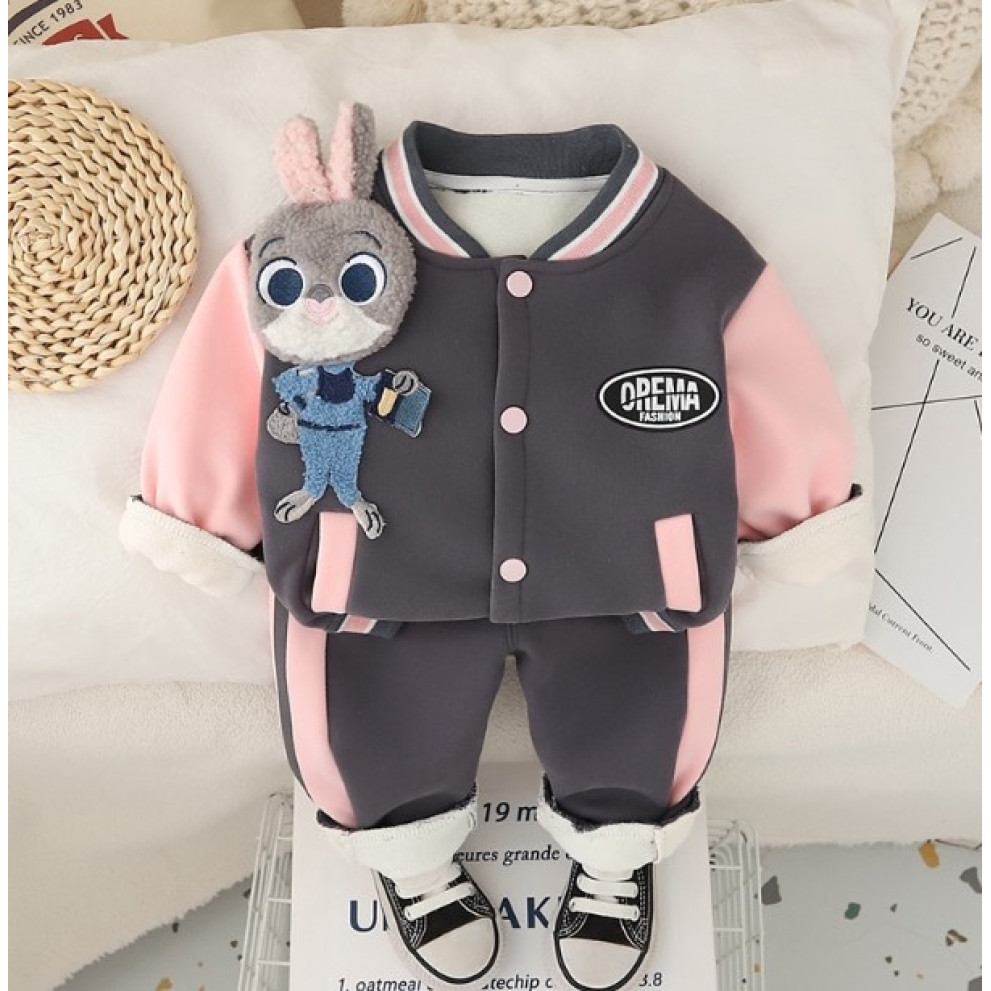 Утеплений костюм з зайчиком для дівчинки сірий 10660