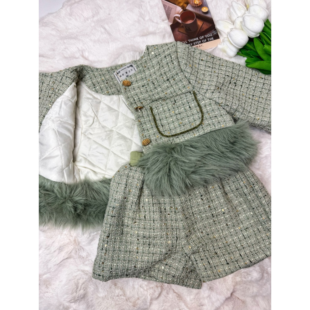 Комплект для дівчинки стильний з шортами зелений 10681