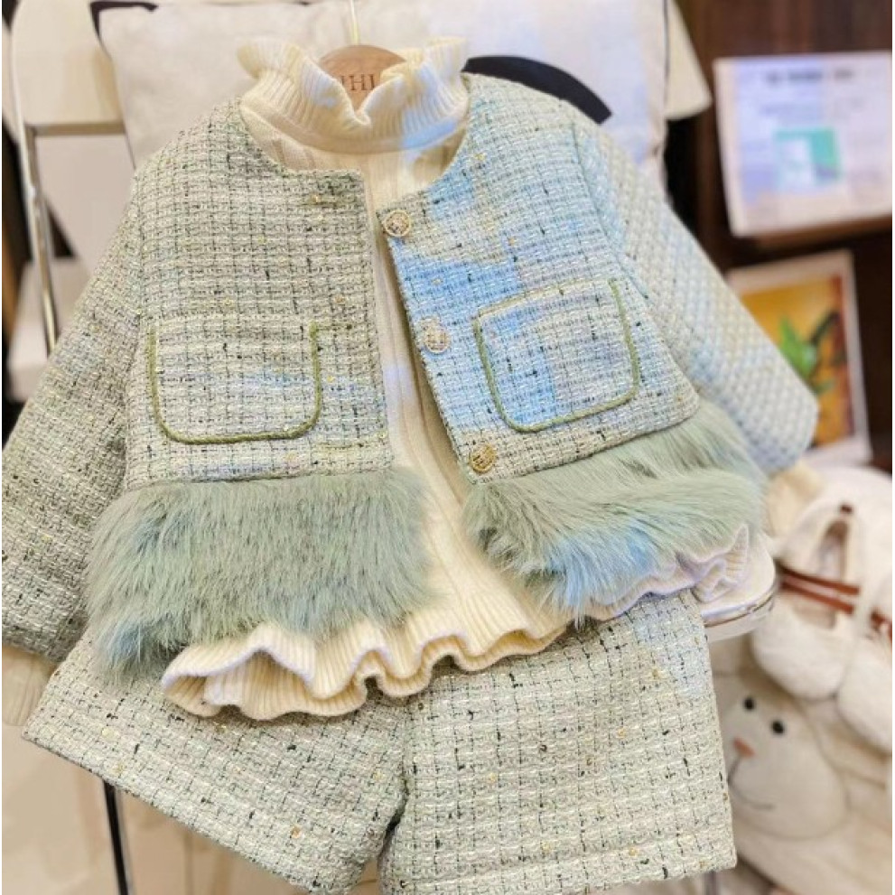 Комплект для дівчинки стильний з шортами зелений 10681