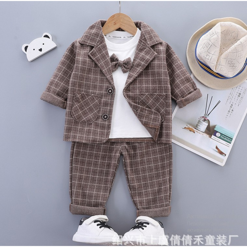 Нарядний костюм трійка хлопчику коричневий 10695