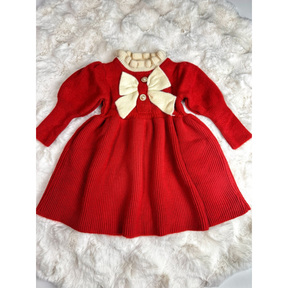 Сукня для дівчинки в'язана з бантиком колір червоний 10708