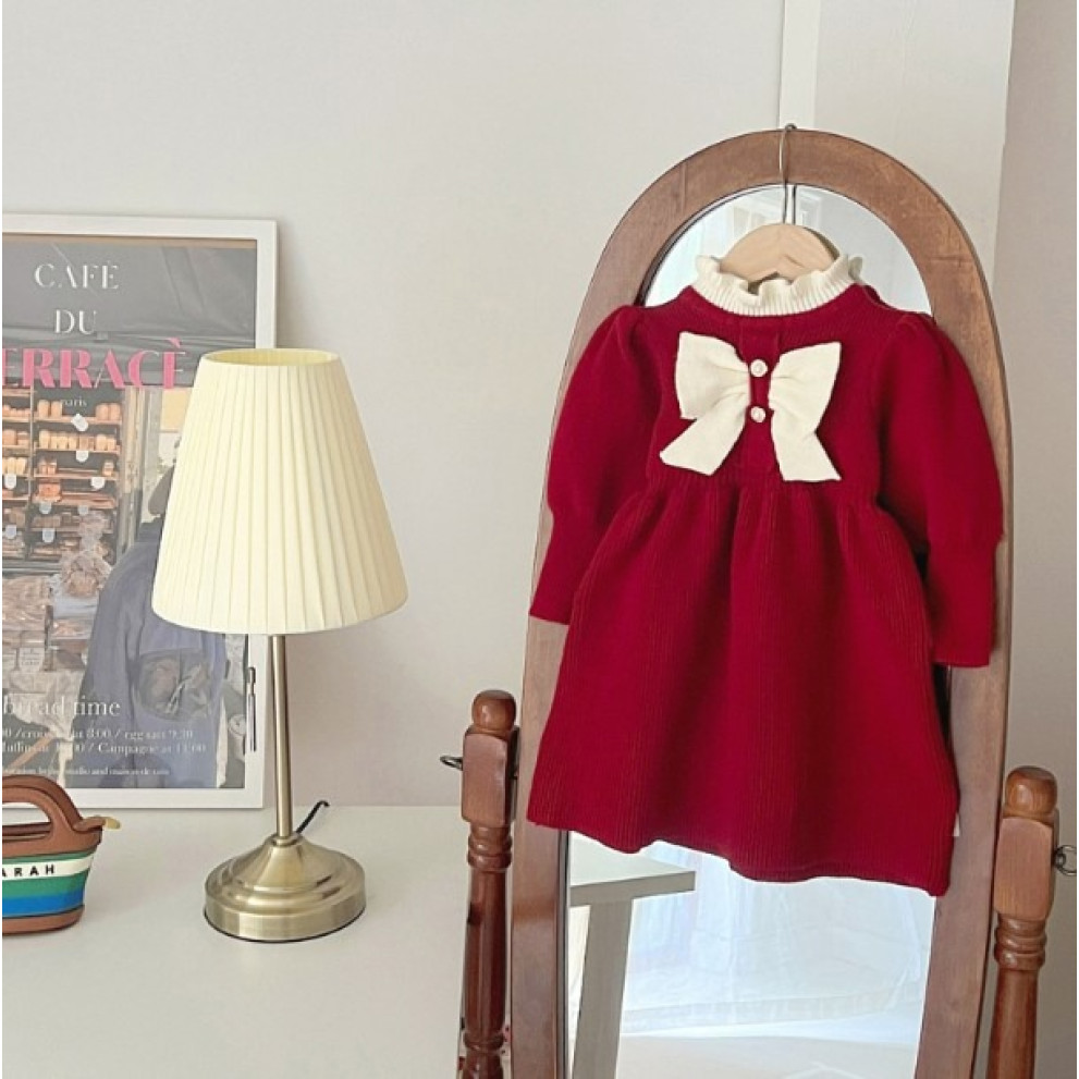 Сукня для дівчинки в'язана з бантиком колір червоний 10708