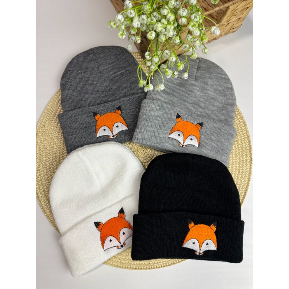 Шапка демісезонна з лисичкою колір темно-сірий 10719