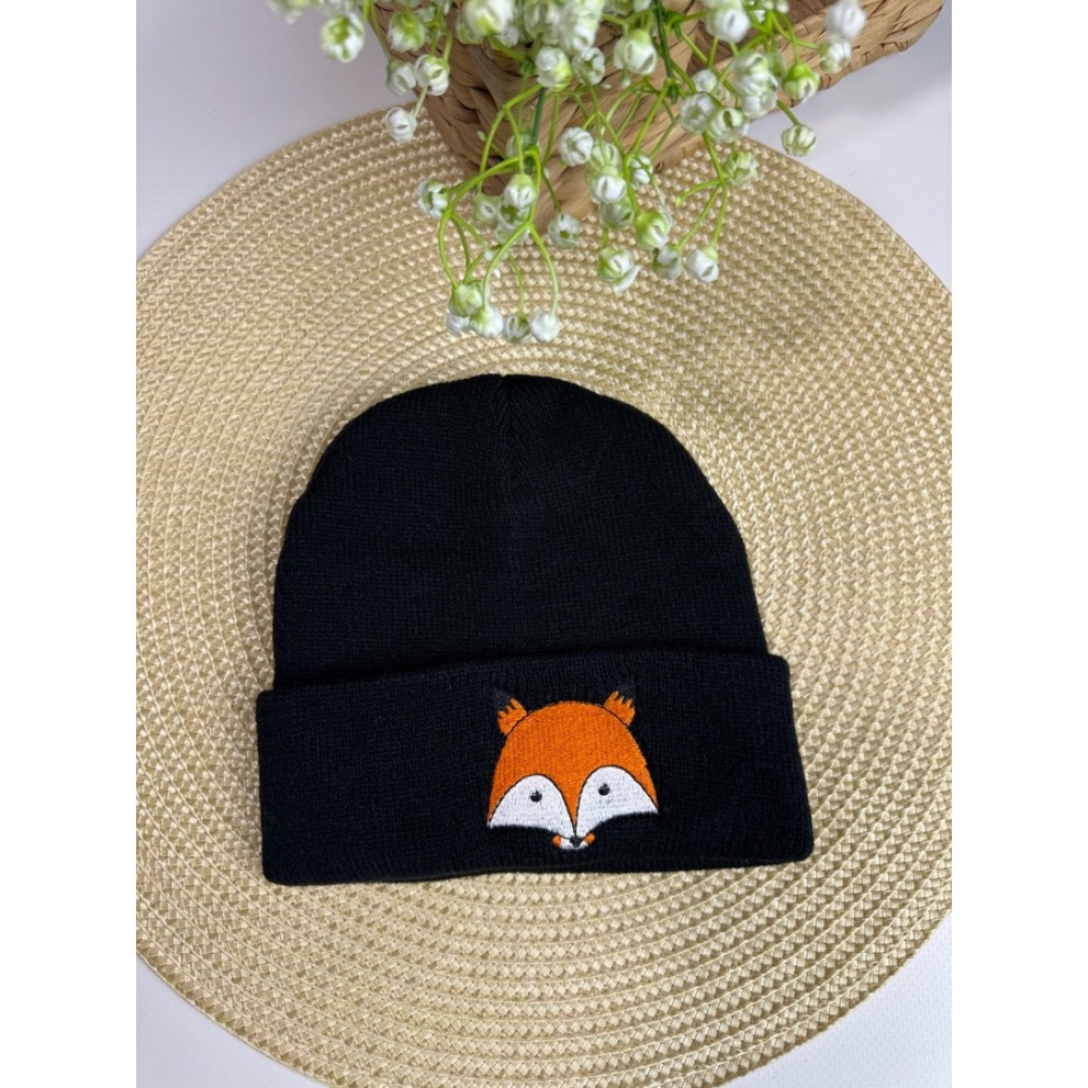 Шапка демісезонна з лисичкою колір чорний 10720