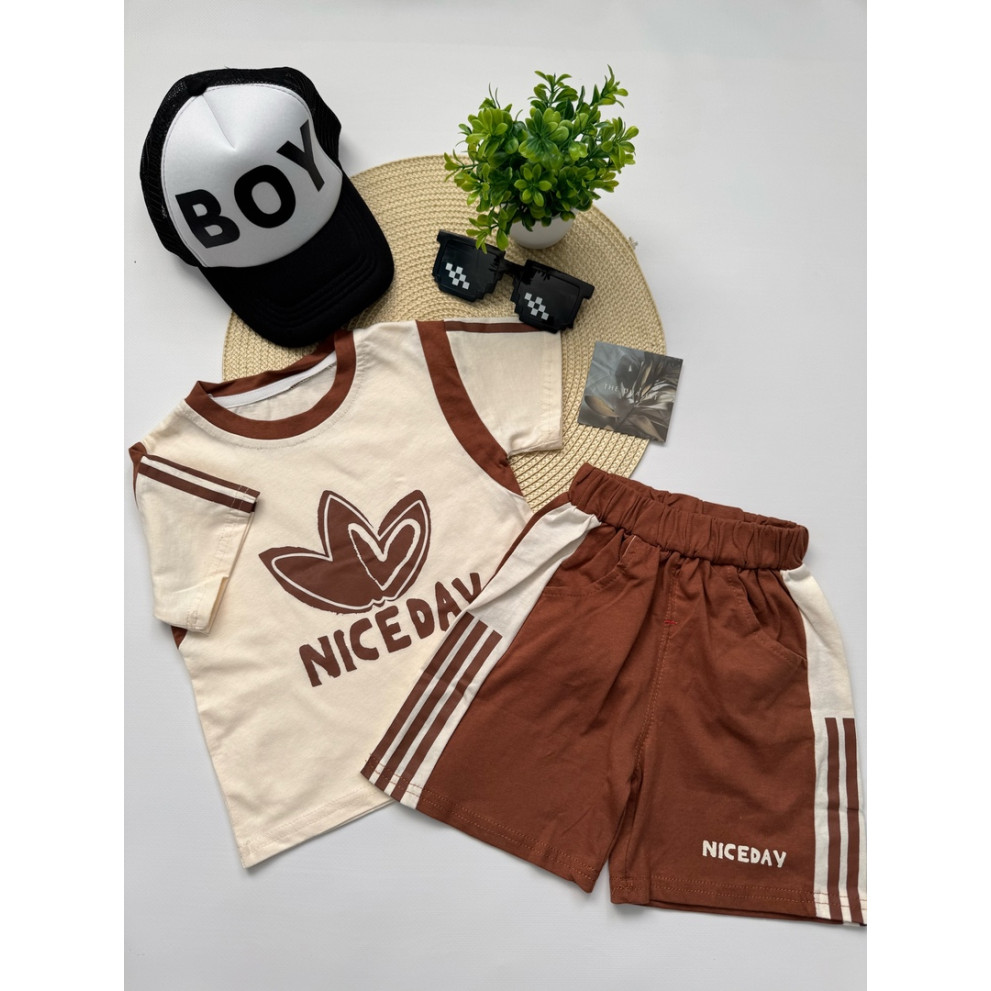 Костюм Nice Day на літо хлопчику колір коричневий 10787 Костюм Nice Day на літо хлопчику колір коричневий 10787