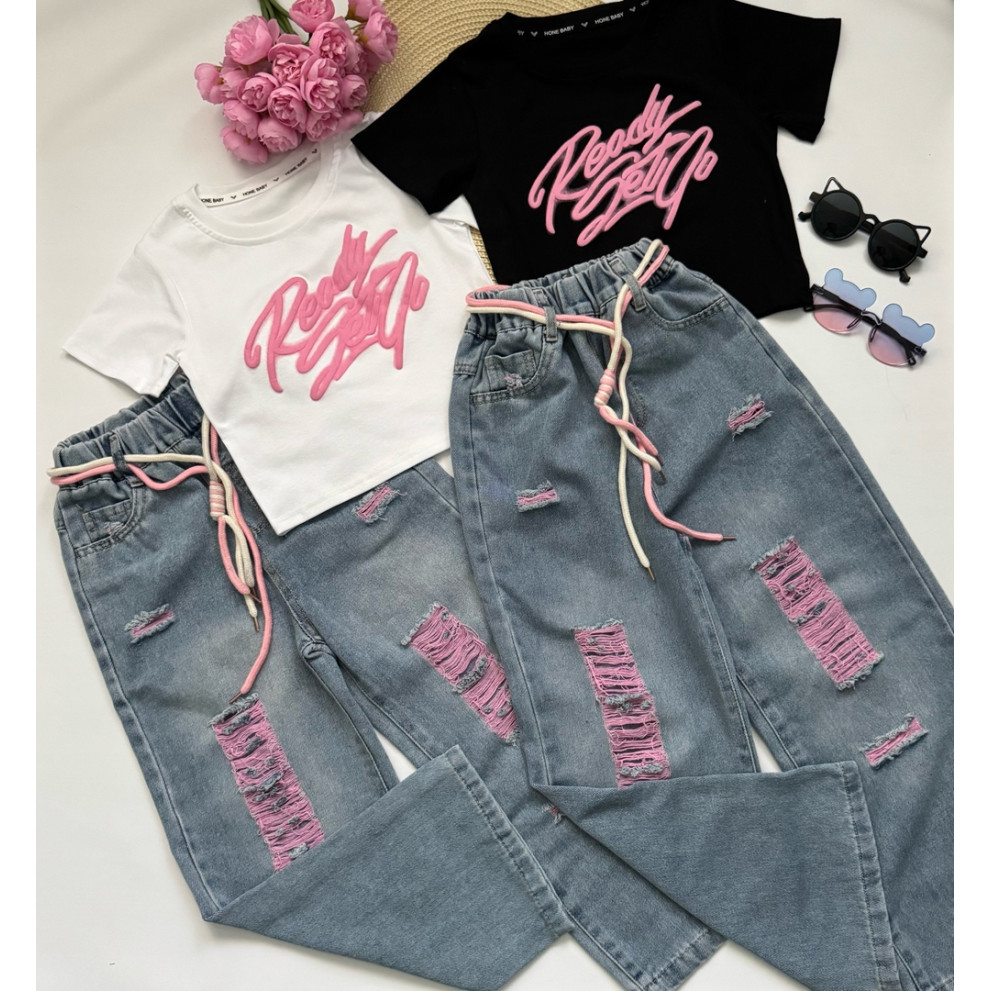 Комплект для дівчинки чорна футболка і джинси 10789 Комплект для дівчинки чорна футболка і джинси 10789