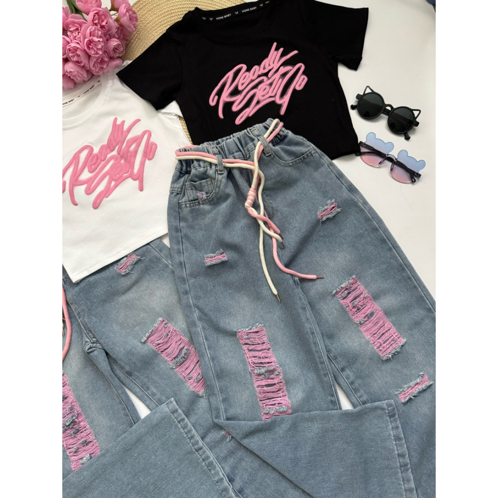 Комплект для дівчинки чорна футболка і джинси 10789 Комплект для дівчинки чорна футболка і джинси 10789