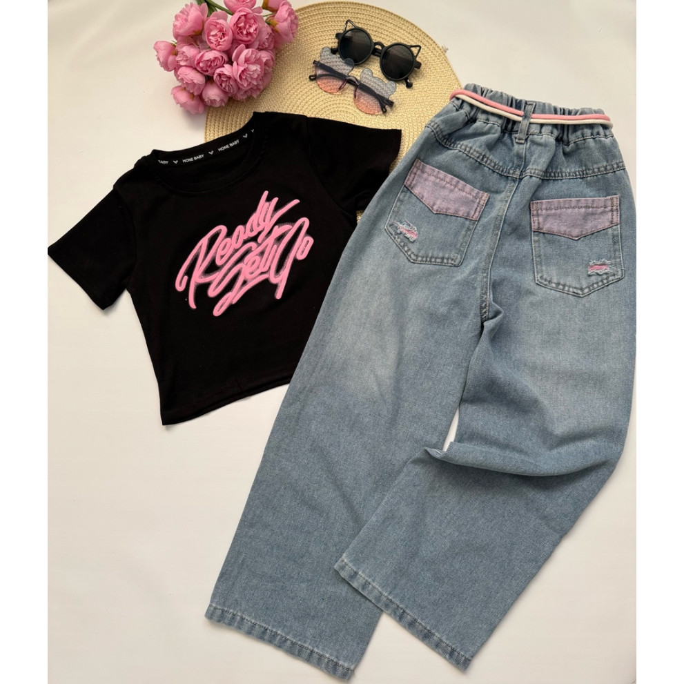 Комплект для дівчинки чорна футболка і джинси 10789 Комплект для дівчинки чорна футболка і джинси 10789