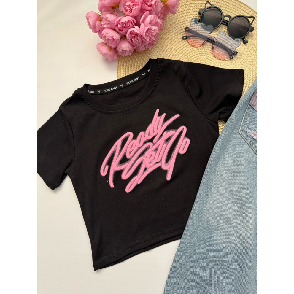 Комплект для дівчинки чорна футболка і джинси 10789 Комплект для дівчинки чорна футболка і джинси 10789