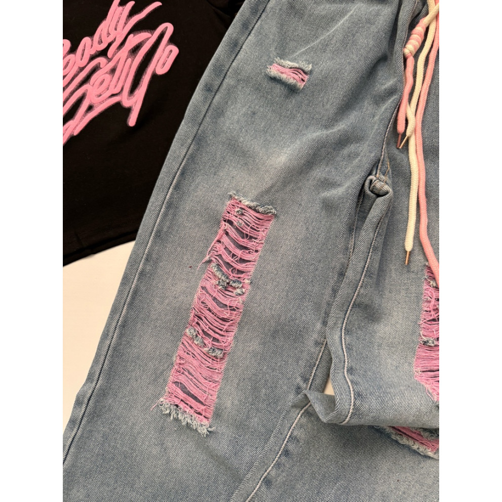 Комплект для дівчинки чорна футболка і джинси 10789 Комплект для дівчинки чорна футболка і джинси 10789