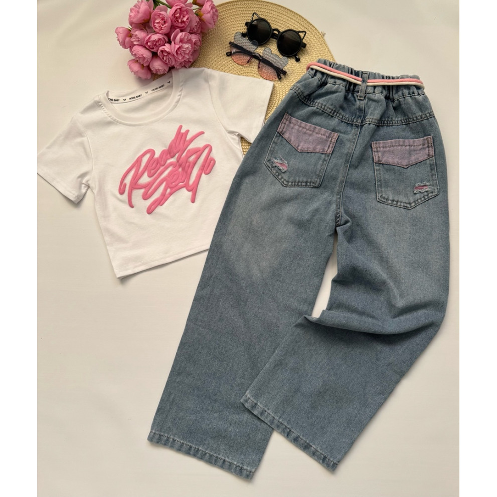 Комплект для дівчинки біла футболка і джинси 10790 Комплект для дівчинки біла футболка і джинси 10790