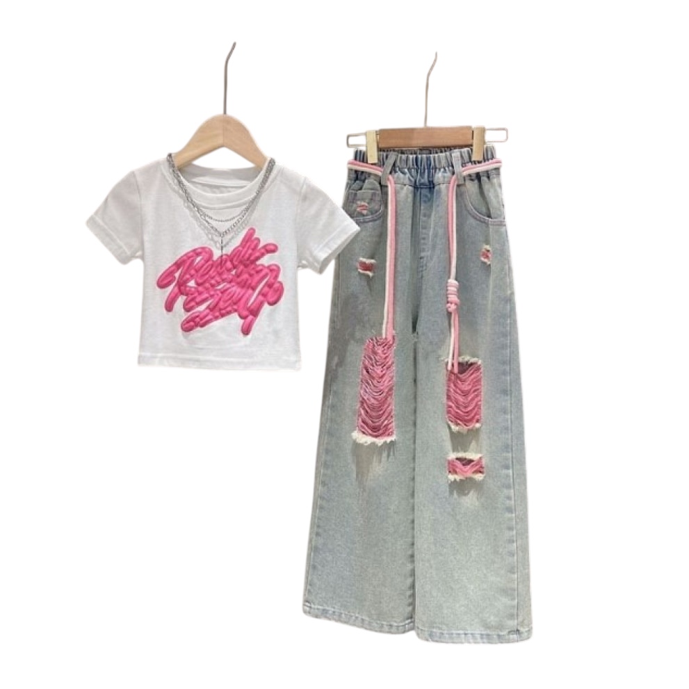 Комплект для дівчинки біла футболка і джинси 10790 Комплект для дівчинки біла футболка і джинси 10790