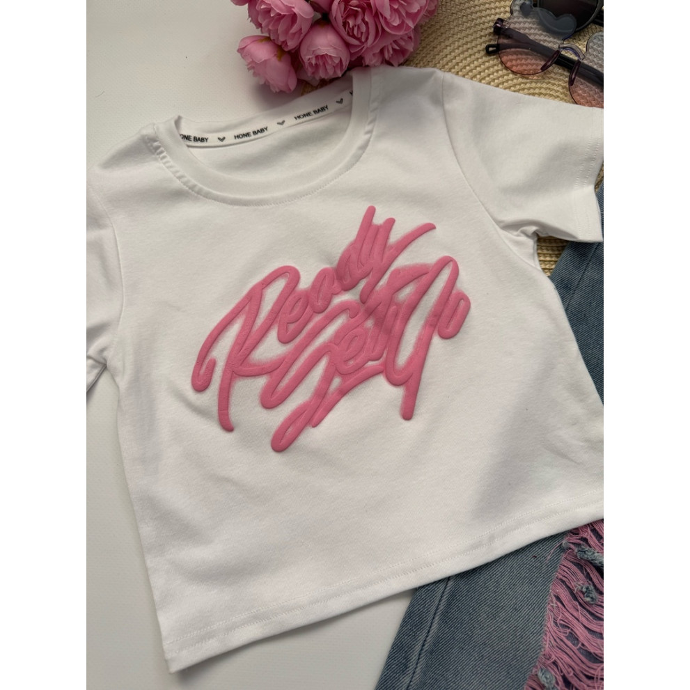 Комплект для дівчинки біла футболка і джинси 10790 Комплект для дівчинки біла футболка і джинси 10790