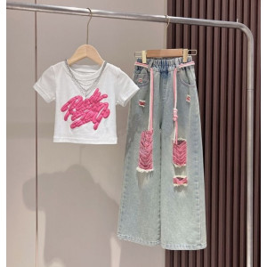 Комплект для дівчинки біла футболка і джинси 10790